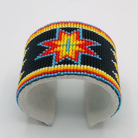 Wide Native American Style beaded Cuff Bracelet - Picture 2 of 9